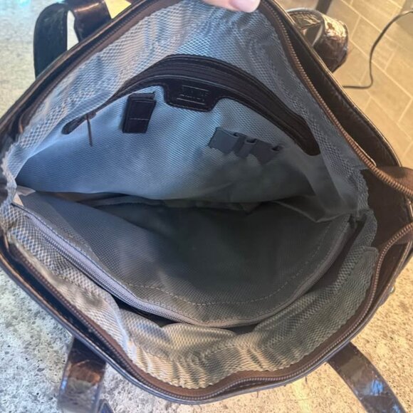 Teal and Brown Croco Embossed Animal Pattern Leather MC Medium Shoulder Handbag - Picture 4 of 10